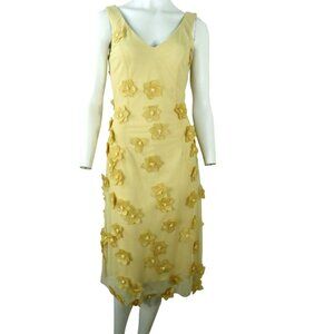 Vintage Y2K Lana Fuchs Couture Narcisse Nude Floral Applique Midi Dress Size S